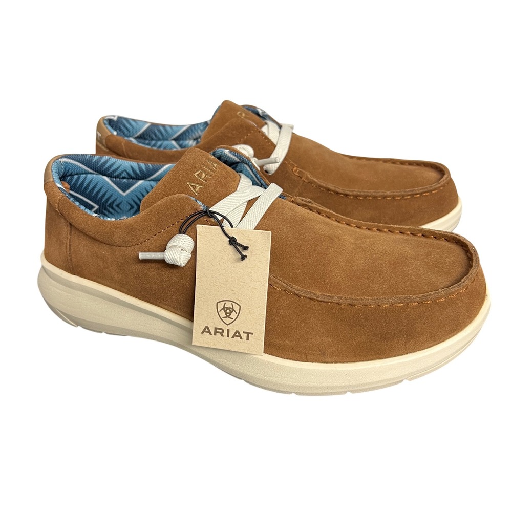 Ariat Hilo Mens 7.5 EE Wide Chestnut Suede Moc Toe Casual Shoes 10053589 NEW